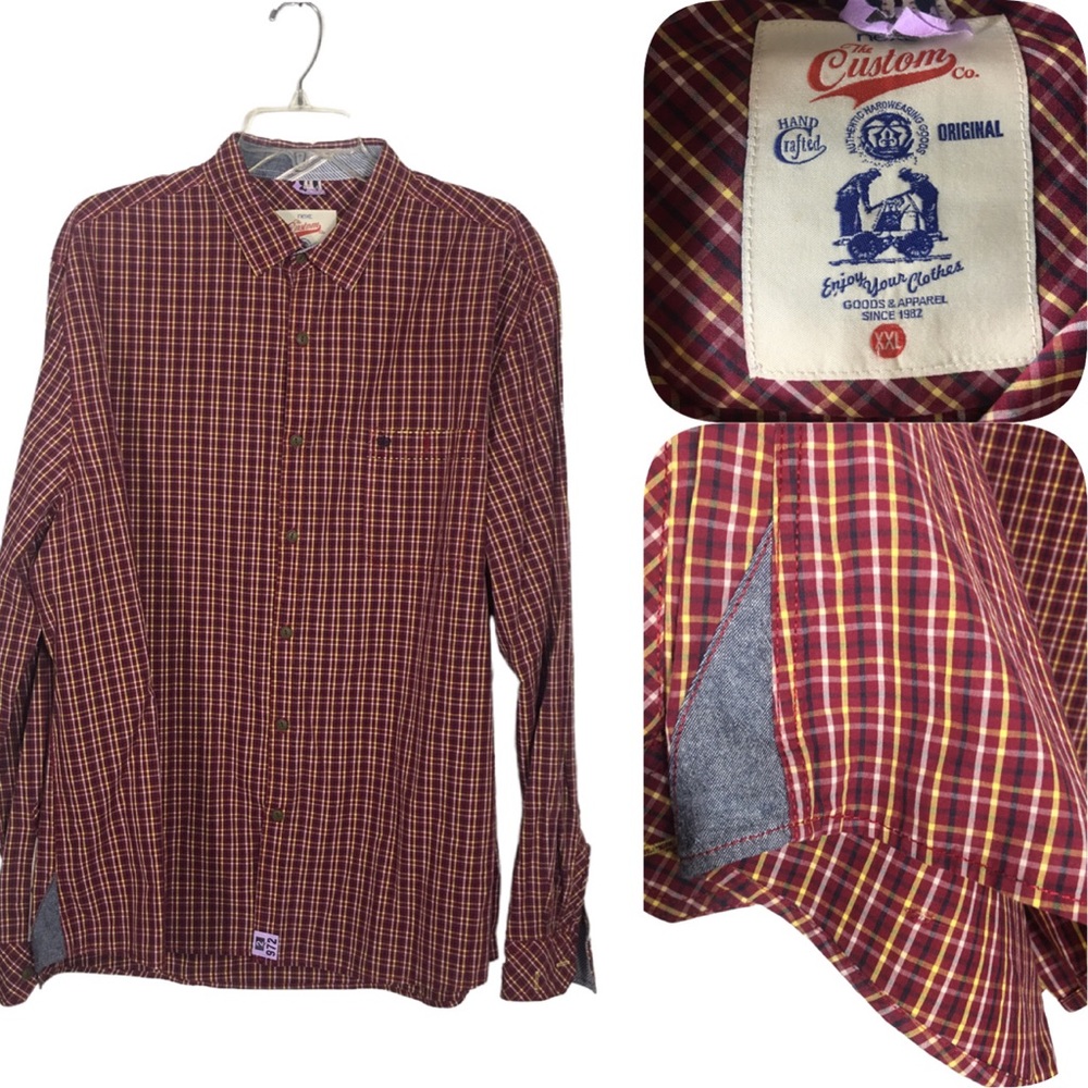 The Custom Co XXL Western Plaid Button Up Denim Side Trim Long Sleeve Shirt